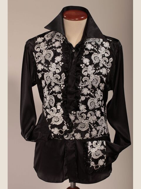 Camicia nera collo classico ricamata