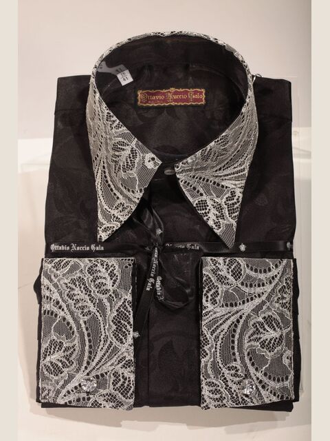 Camicia nera con pizzo argento