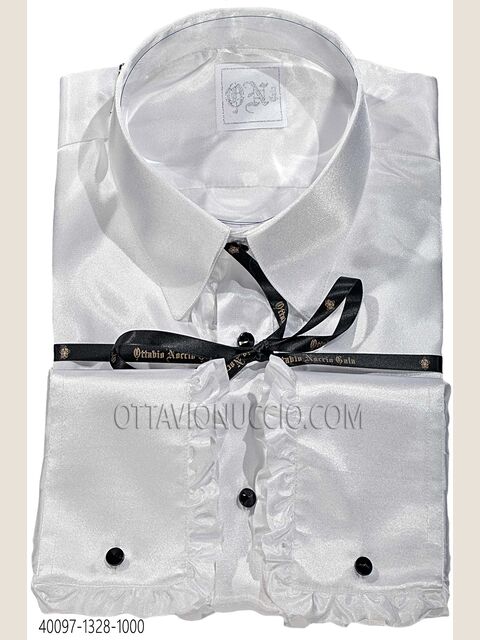 Camicia in raso bianca con volant