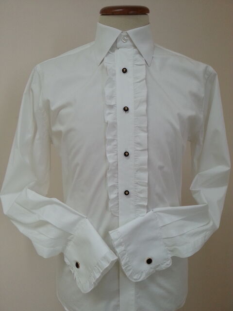 Camicia bianca in cotone con volant