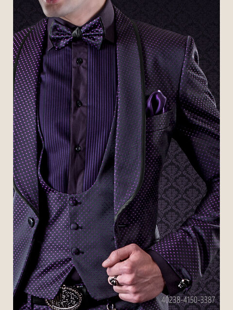 Camicia da smoking viola e nera con plisset