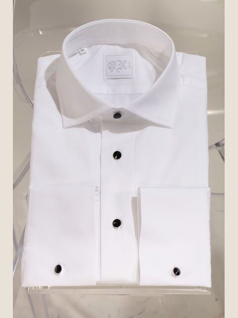 Camicia bianca Tuxedo in cotone con pettorina in Piquet