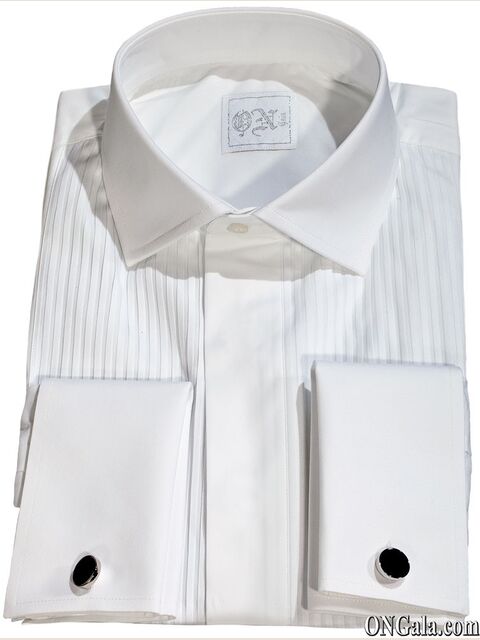 Camicia bianca Tuxedo in cotone con plissé