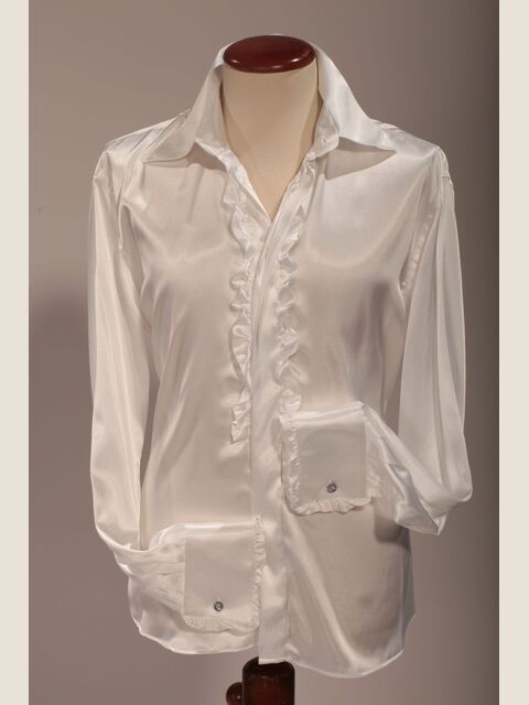 Camicia in raso avorio con volant