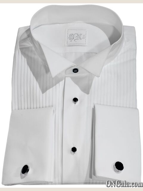Camicia bianca Tuxedo diplomatica in cotone con plissé