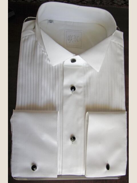 Camicia bianca Tuxedo diplomatica in cotone con plissé