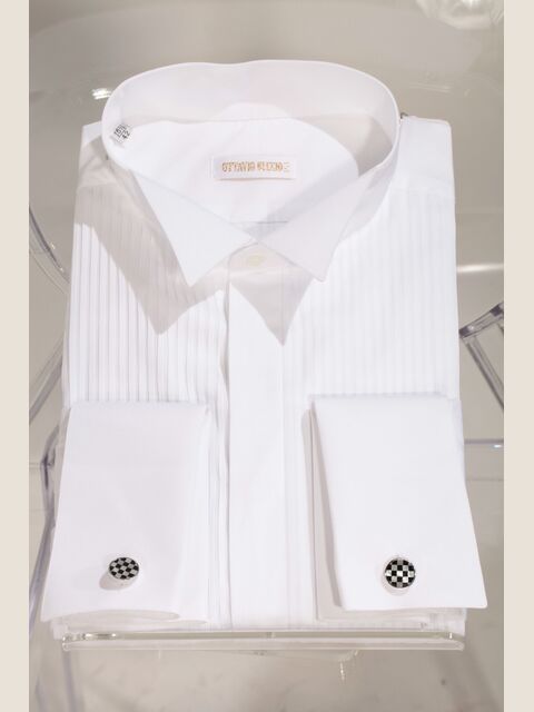 Camicia bianca Tuxedo diplomatica in cotone con plissé