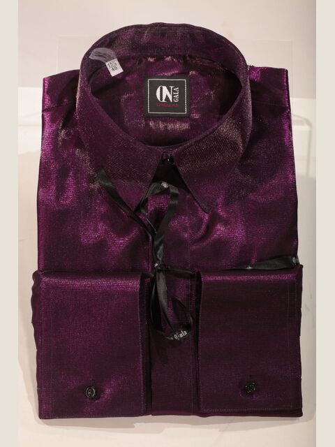 Camicia collo moda in lurex fucsia