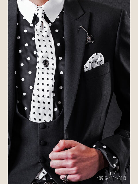 Camicia nera pois grandi bianchi e collo a contrasto