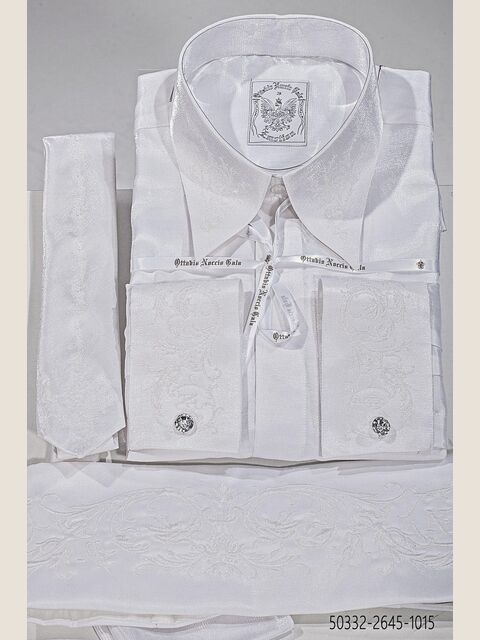 Camicia, Cravatta e Fascia in tessuto lurex bianco con ricamo