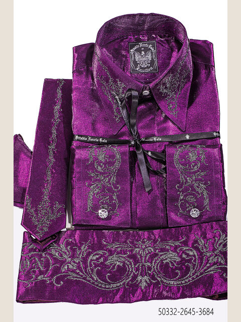 Camicia, Cravatta e Fascia in tessuto lurex fucsia con ricamo