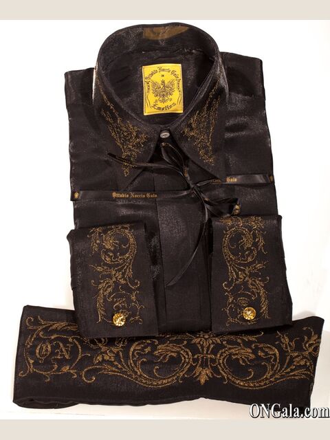 Camicia, Cravatta e Fascia in tessuto lurex nero con ricamo