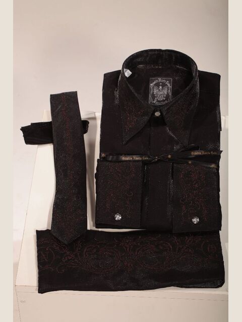 Camicia, Cravatta e Fascia in tessuto lurex nero con ricamo