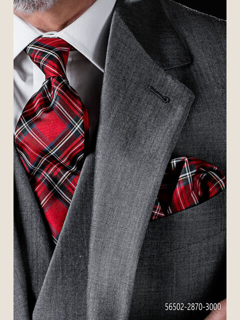Cravatta e fazzoletto tartan rossi