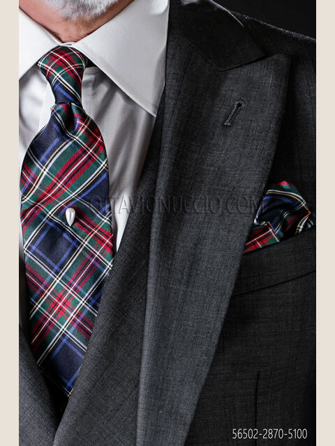 Cravatta e fazzoletto in pura seta tartan