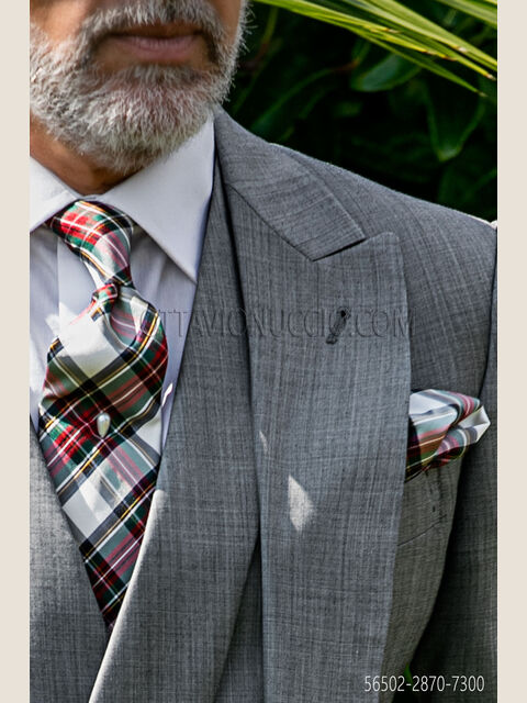Cravatta e fazzoletto in pura seta tartan