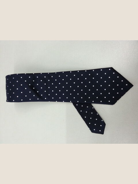Cravatta e Fazzoletto in seta blu pois bianchi