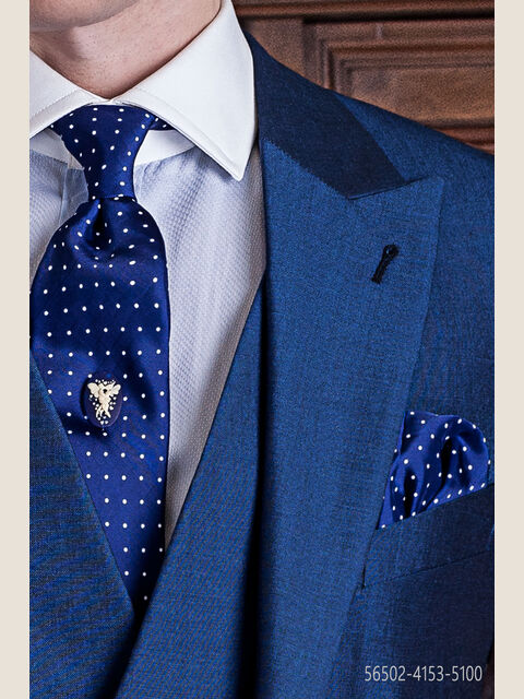 Cravatta blu royal con pois bianchi con fazzoletto