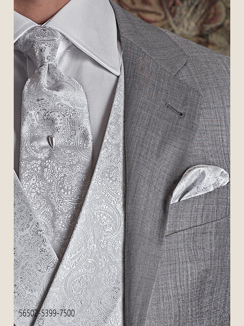 Cravatta grigio chiaro damascata con fazzoletto