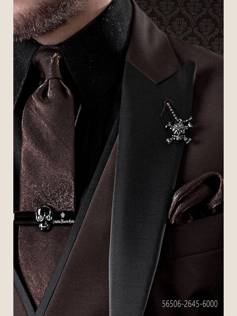 Cravattino e fazzoletto in lurex marrone