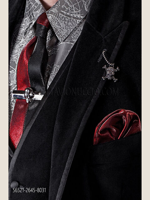 Cravattino bicolore in lurex nero e rosso con fazzoletto