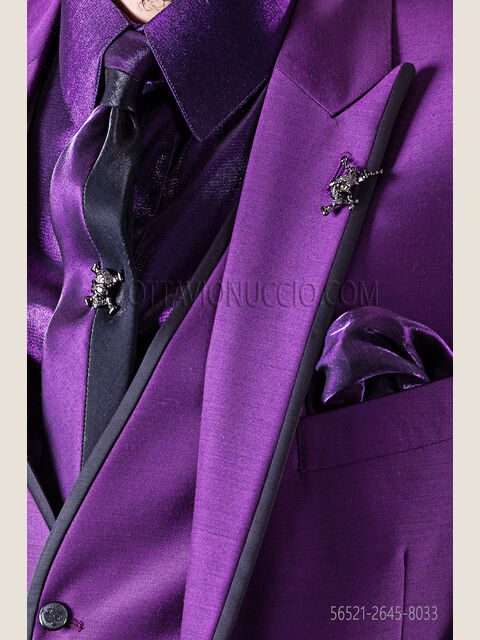 Cravattino bicolore in lurex nero e viola con fazzoletto