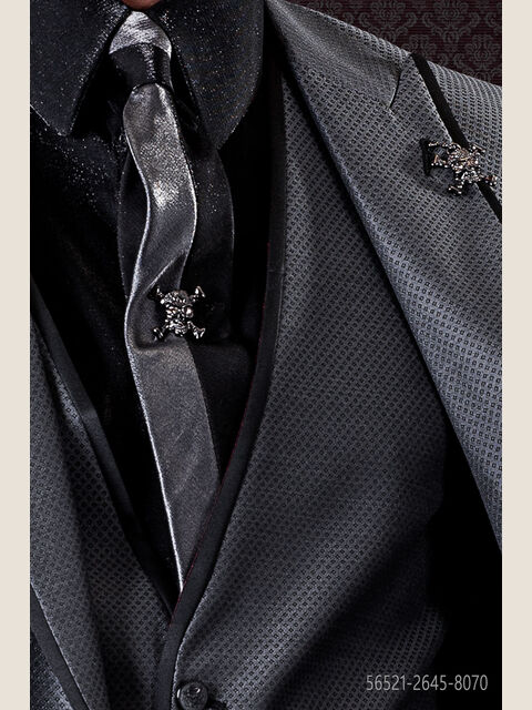 Cravattino bicolore in lurex nero e grigio con fazzoletto