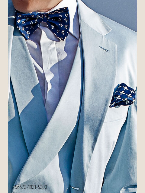 Papillon seta saglia blu con disegni bianchi