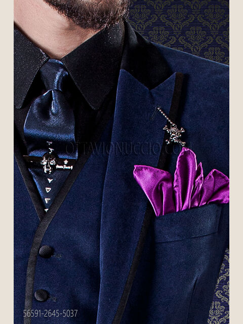 Cravatta in lurex blu con applicazioni