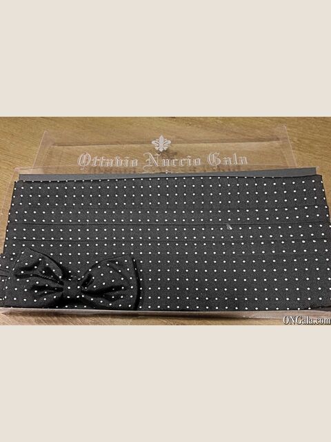 Fascia e Papillon in seta nero a pois bianchi
