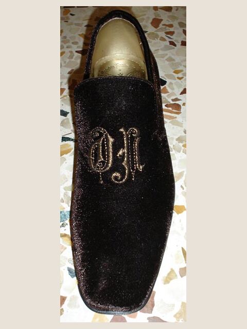 Slipper velluto marrone ricamata nero oro