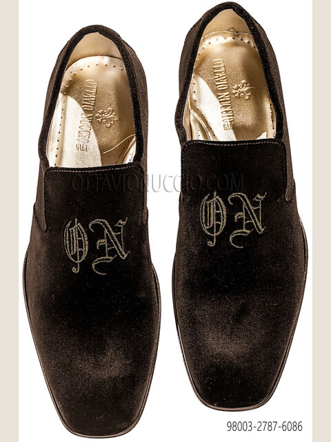 Slipper velluto marrone ricamata nero-bronzo