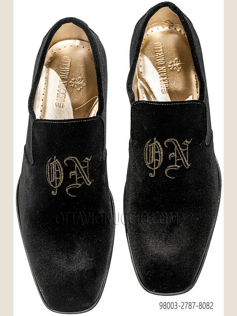Slipper velluto nero ricamata nero-oro