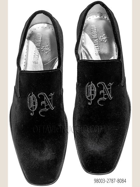 Slipper velluto nero ricamata nero-argento