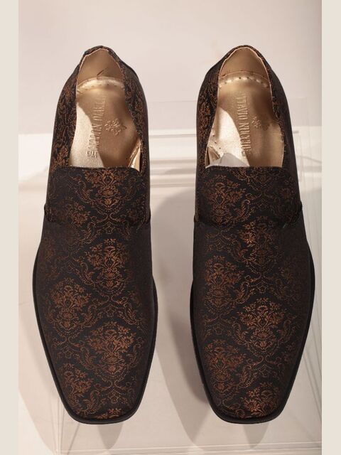 Pantofola in tessuto damascato nero-oro