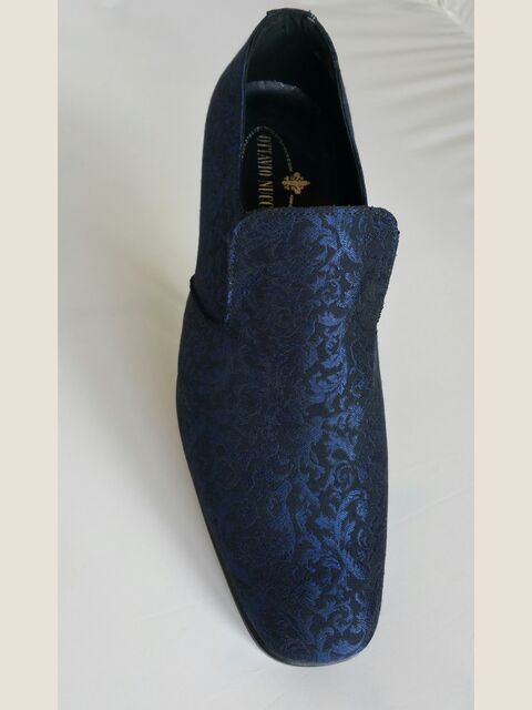 Slipper in tessuto damascato blu