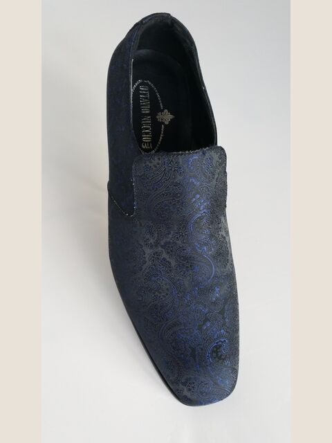Slipper in tessuto damascato blu