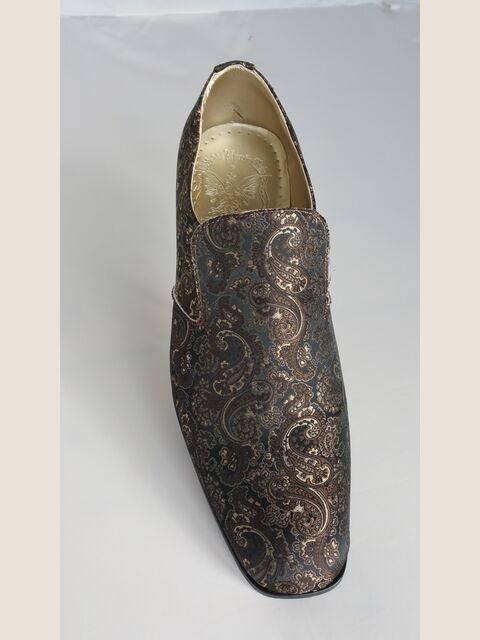 Slipper in tessuto damascato marrone dorato