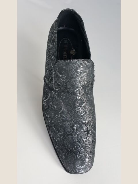 Slipper in tessuto damascato grigio
