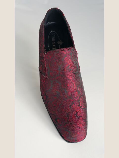 Slipper in tessuto damascato nero-rosso