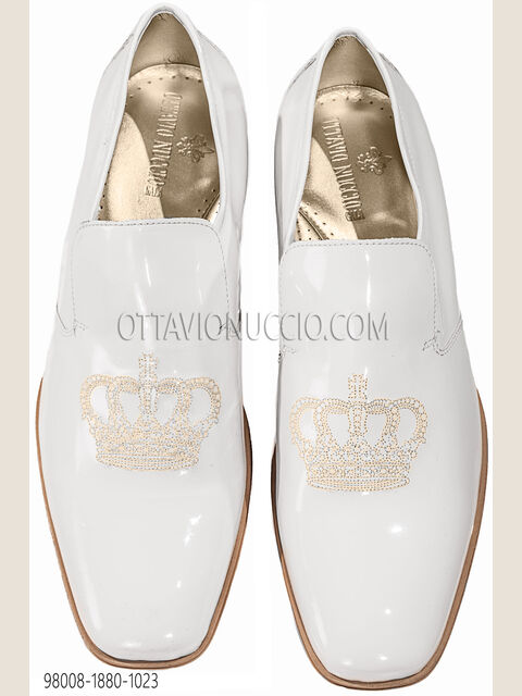 Slipper bianca con ricamo corona oro