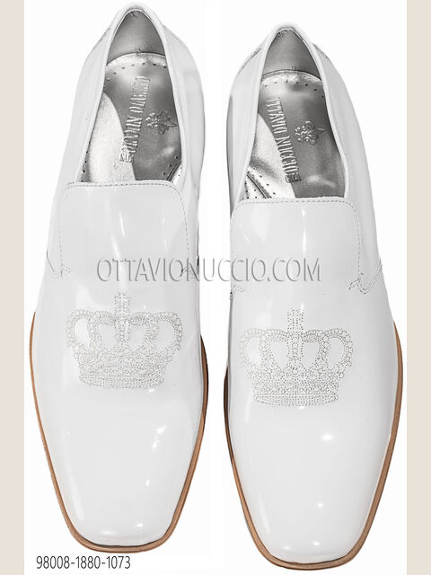 Slipper bianca con ricamo corona argento