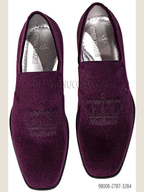 Slipper velluto bordò con ricamo corona nero-argento