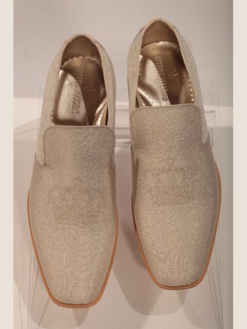 Slipper in tessuto laminato avorio-oro