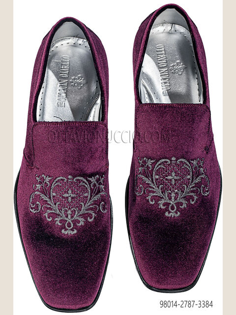 Slipper velluto viola ricamo scudo nero-argento