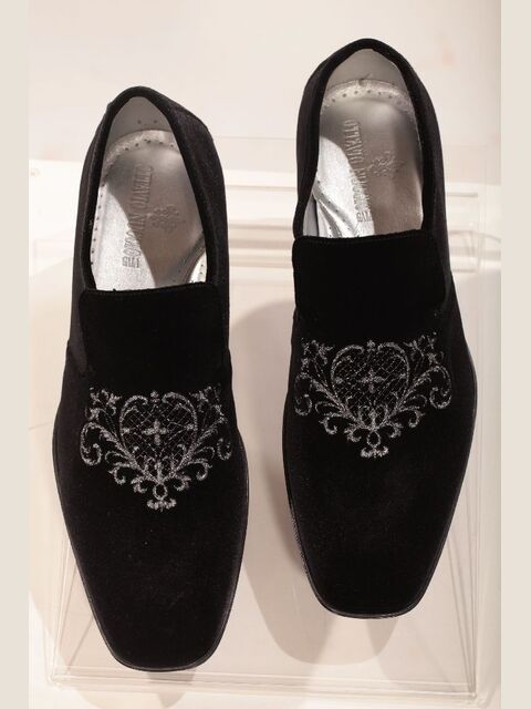 Slipper velluto nero ricamo nero-argento
