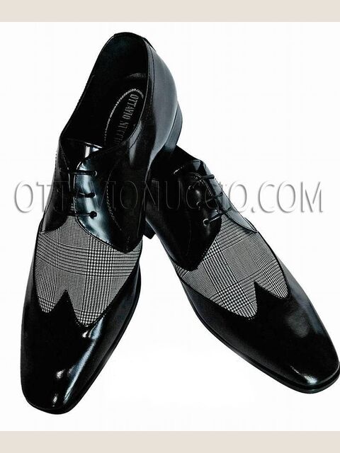 Scarpa allacciata bicolore nero - principe di galles nero
