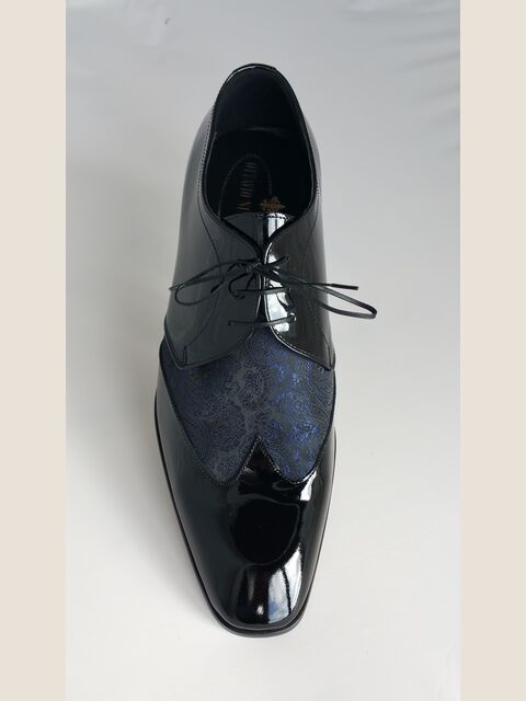 Scarpa allacciata bicolore nero - damascato blu