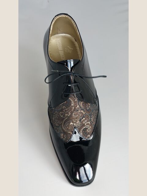 Scarpa allacciata bicolore nero - damascato marrone