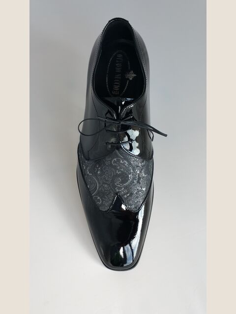 Scarpa allacciata bicolore nero - damascato grigio